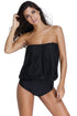 Sexy Black Wirefree Blouson Tankini 2pcs Swimsuit